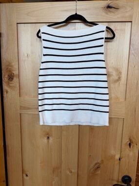 Banana Republic Factory Boat Neck Sleeveless Sweater, Black and White Stripe, L